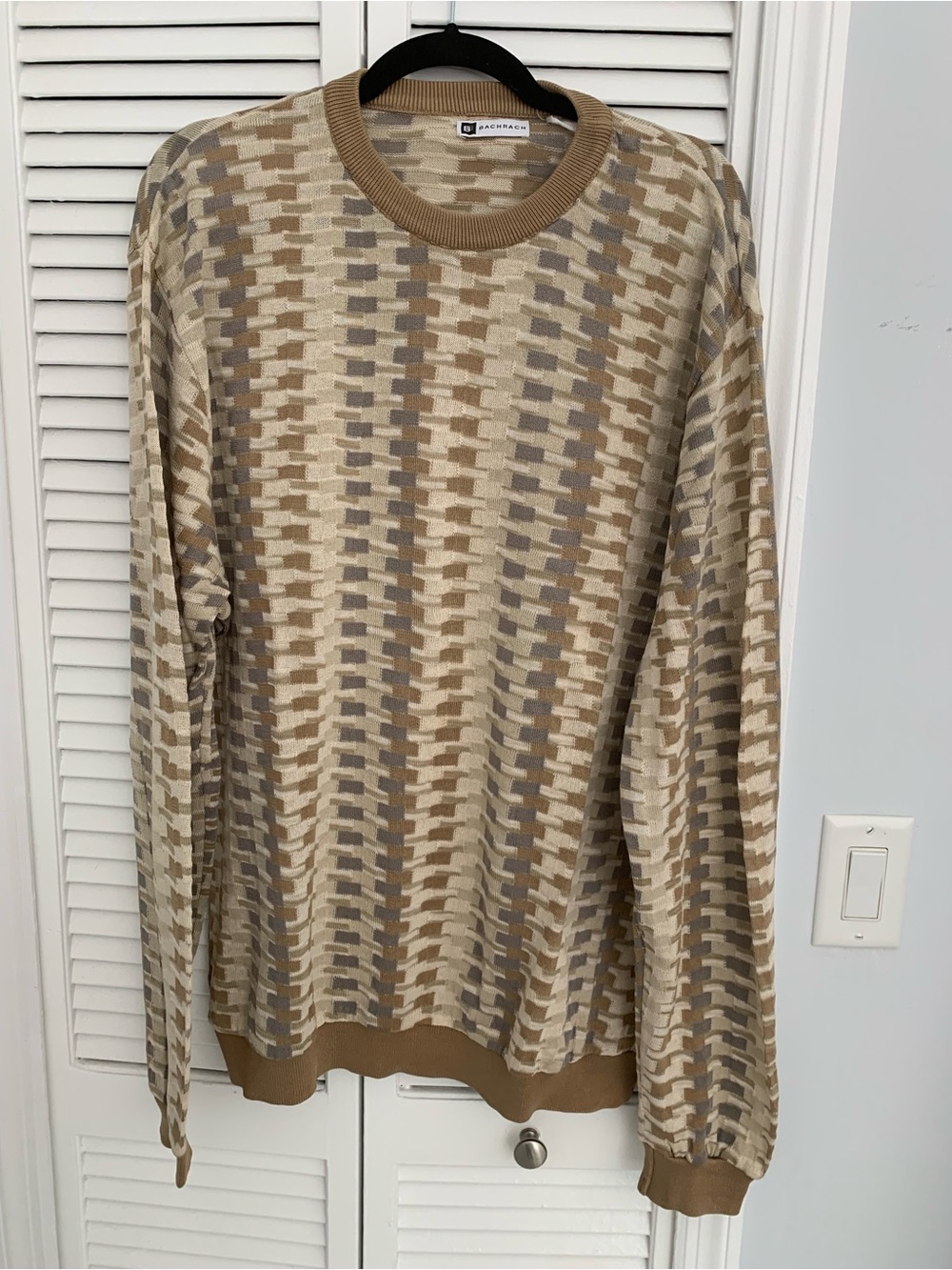 Bachrach Beige and Taupe Geometric Crewneck Sweater